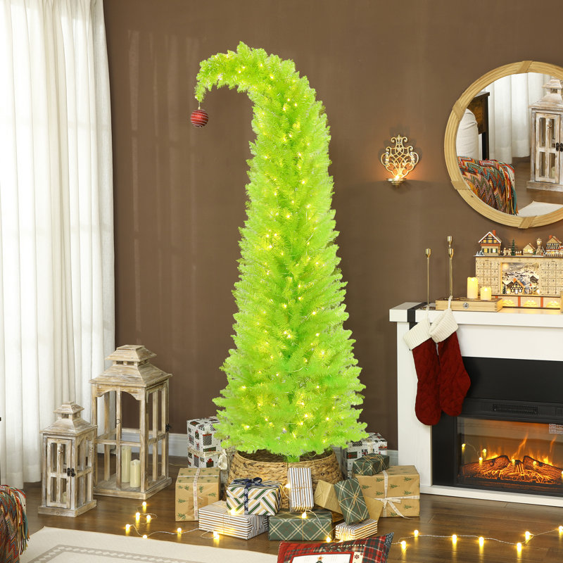 Sapin de Noël artificiel pré-illuminé de 2,13 m (7 pi), cime incurvée, vert, H 7 pi