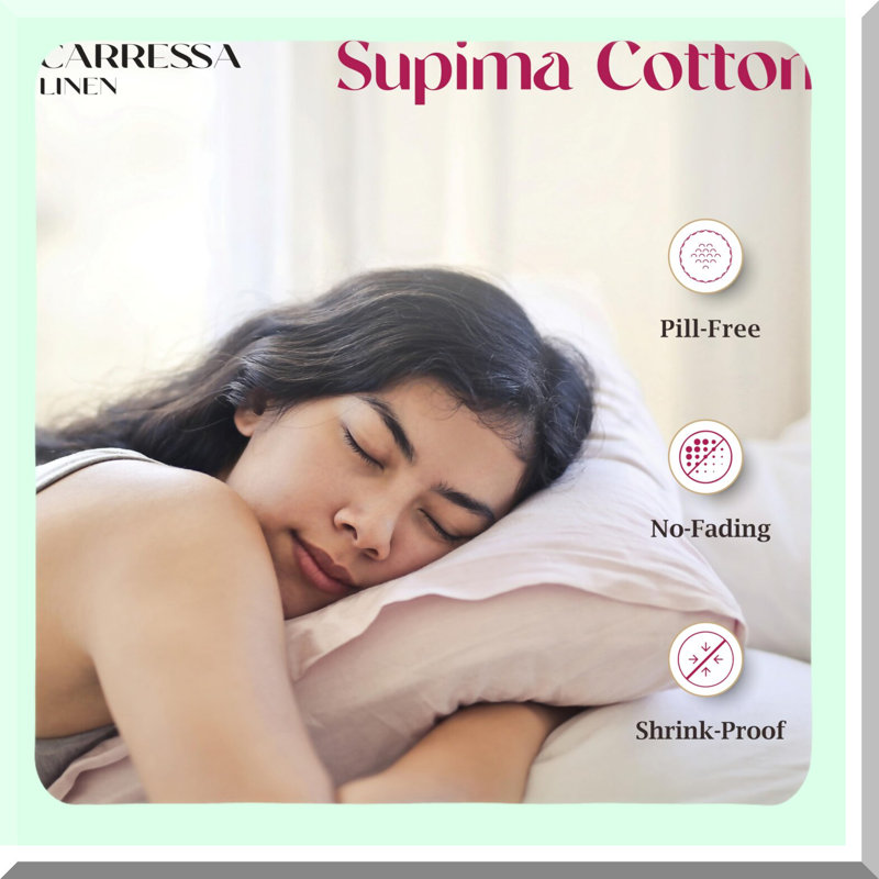 SupimaLux 1200 Thread Count Pillow Case Set - Luxury White Stripe Soft Breathable Covers for Size Pillows