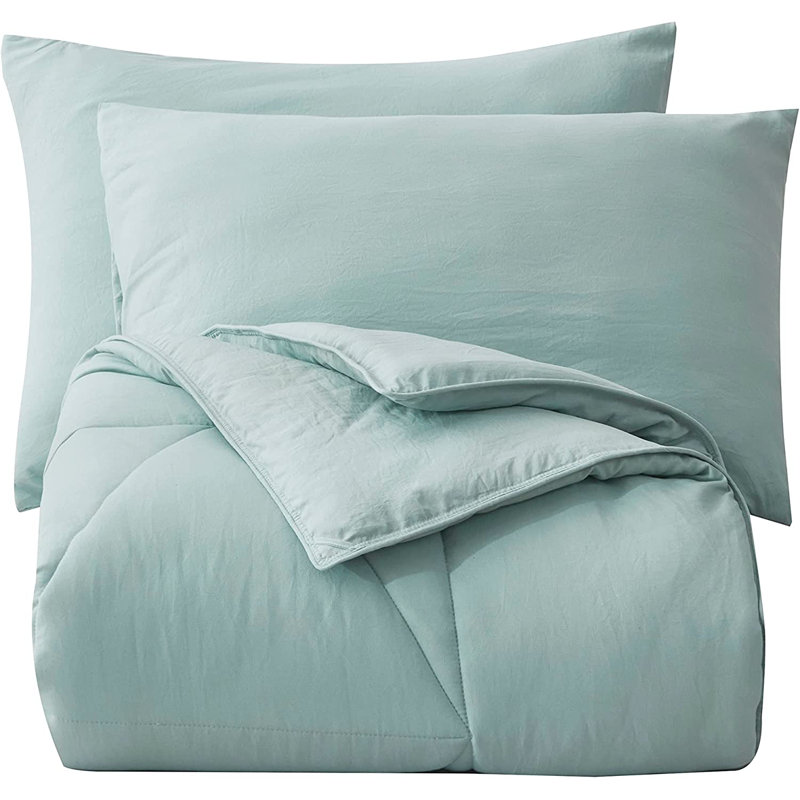 Washed Microfiber Bedding Polyester Comforter, Queen Comforter + 2 Standard Shams, Yellow