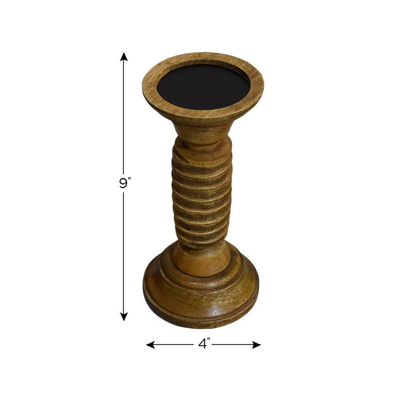 Wood Tabletop Candlestick, 9" H x 4" W x 4" D