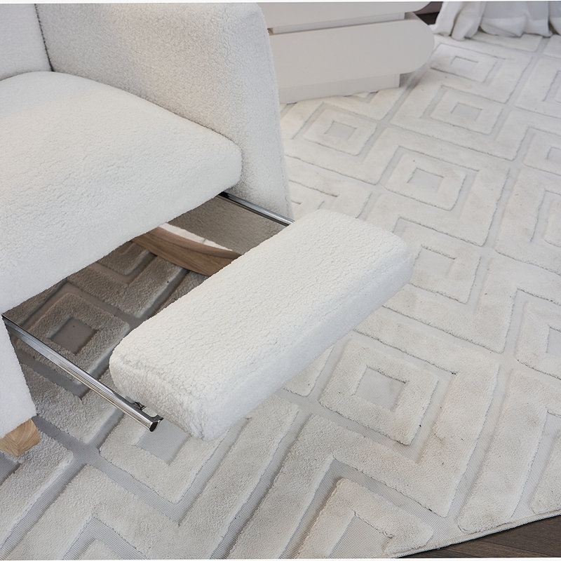 Chaise berçante Teddy en tissu avec repose-pieds réglable, ivoire