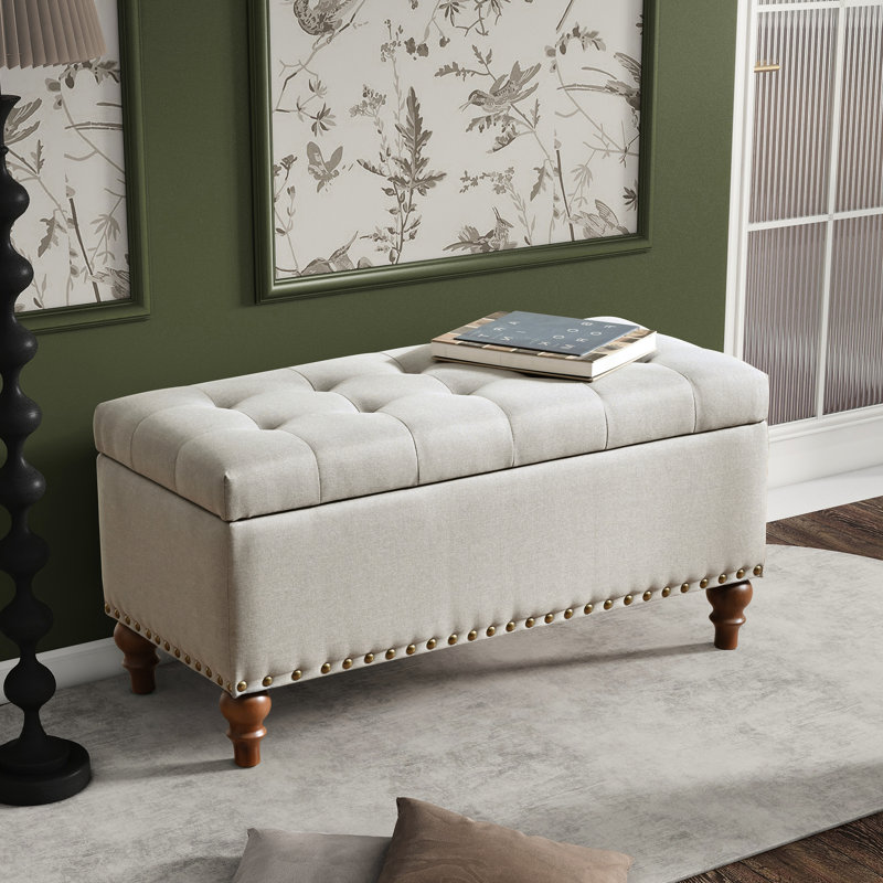 Polyvalent en lin beige - Pieds stables, pour la chambre à coucher, le salon, le compartiment de rangement caché d'entrée supplémentaire, les charnières,