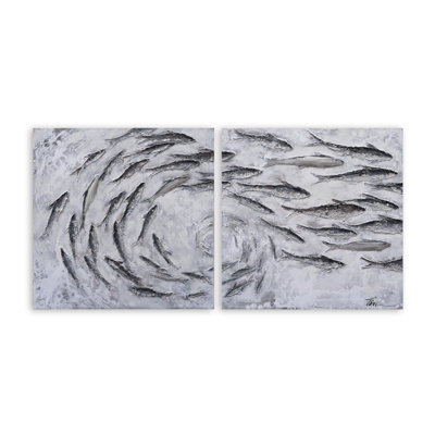 Poissons - peinture sur toile tendue 2 pièces