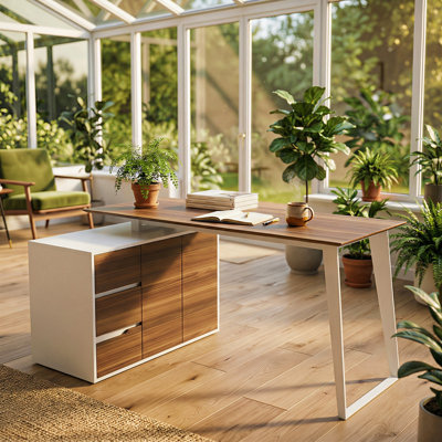 L-Shaped Computer Desk with Storage Cabinet and Drawers, Corner Home Office Desk with Flexible Workspace Design