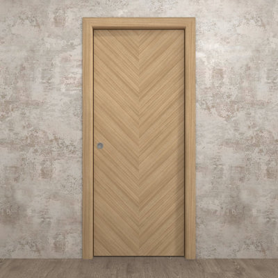 Porte coulissante 32 x 80 pouces Ego 5005 Chêne naturel, trousse de quincaillerie, bois massif, portes intérieures modernes pour chambre à coucher