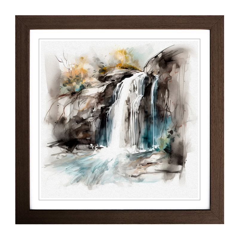 Waterfall Gestural Art - Framed Print, Walnut