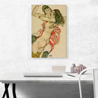 " Two Women Embracing 1915 " by Egon Schiele Oil Painting