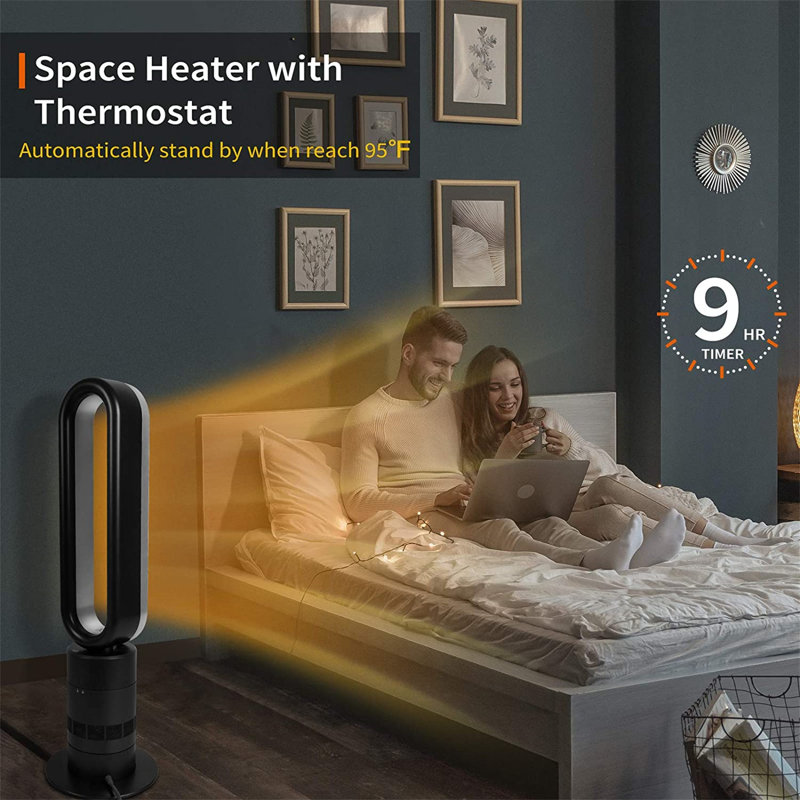 Ventilateur tour sans ventilateur Deluxe, radiateur et ventilateur de 32 po Deluxe, minuterie 9 heures, 10 vitesses avec télécommande, ventilateur de circulation d'air pour climatiseur domestique, noir et gris