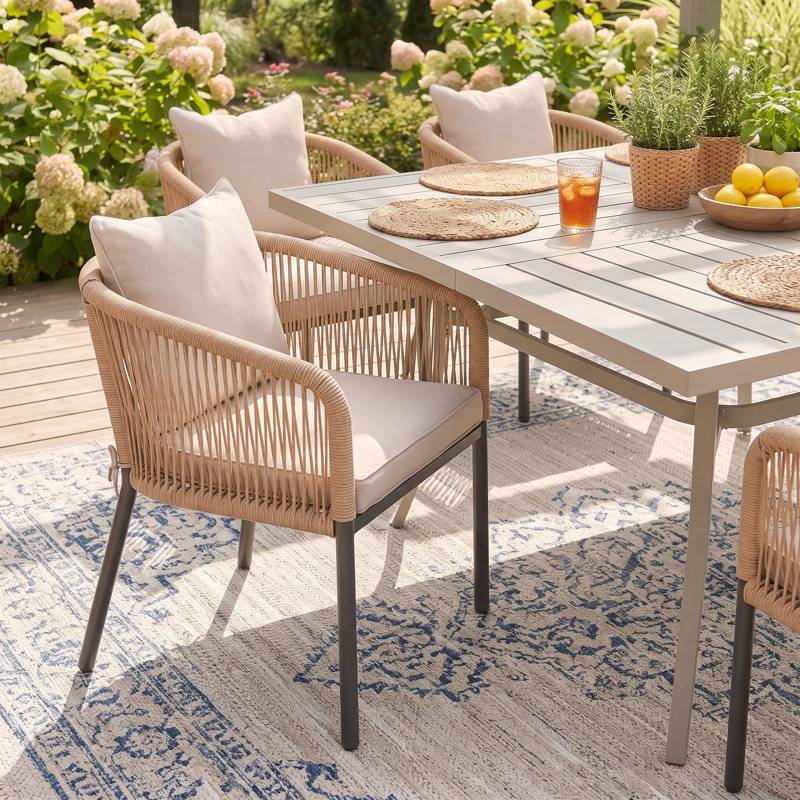  Ensemble de salle à manger de patio pour 8 personnes avec table de salle à manger 59 "et chaises en rotin avec coussins et coussins