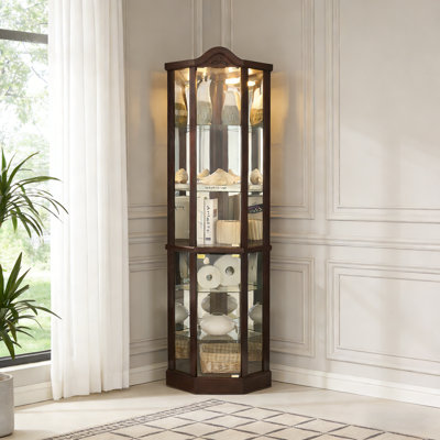 Lighted Curio Cabinet with Glass Doors and Adjustable Shelves for Display Storage