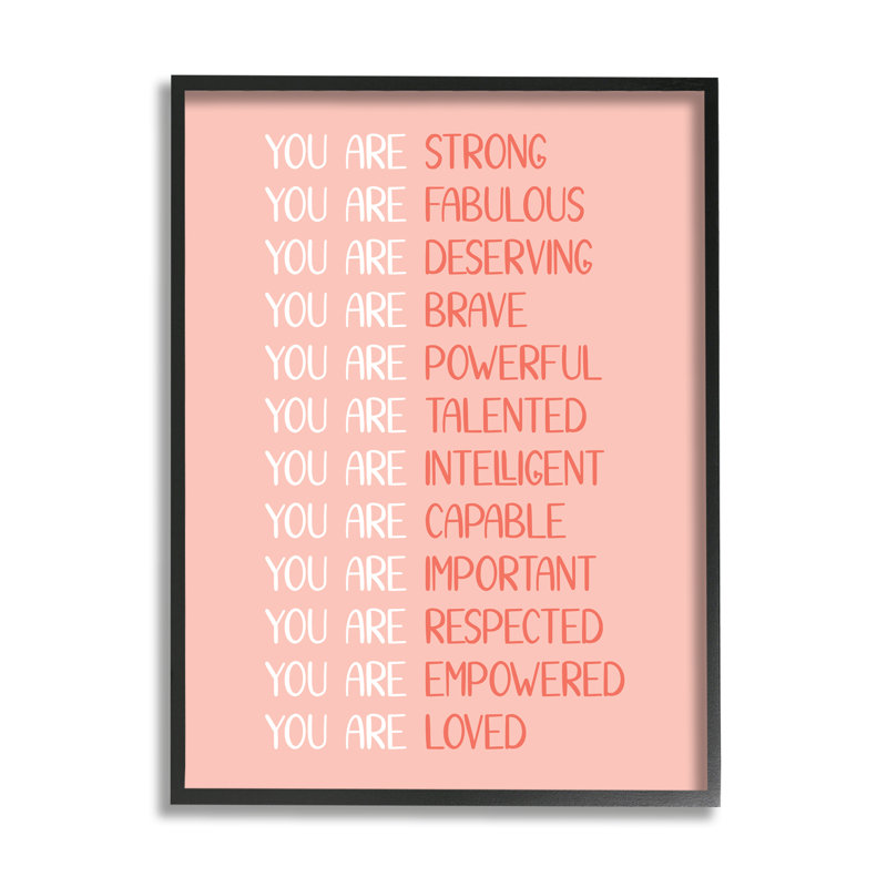 "You Are Positivité", art textuel sur toile, H 20 po x l 16 po x 1,5 po, Giclée encadrée noir minuit
