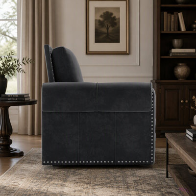 Canapé Chesterfield, canapé-lit king de 238 cm (93,7 po), canapé-lit 3 en 1 en velours avec garniture cloutée et accoudoirs arrondis, canapé-lit multifonctionnel pour salon et chambre.