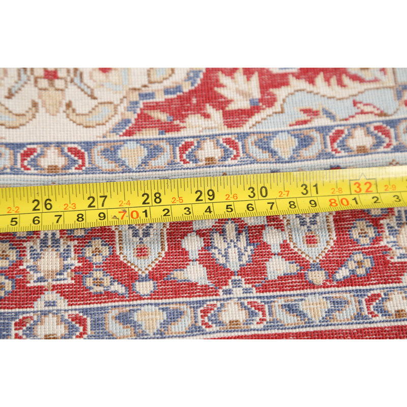 Tapis beige / rouge en soie noué à la main Rayo Hereke