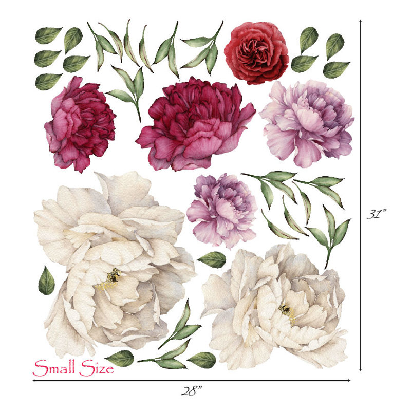 Décalcomanie murale fleurs pivoines rétro, Petit