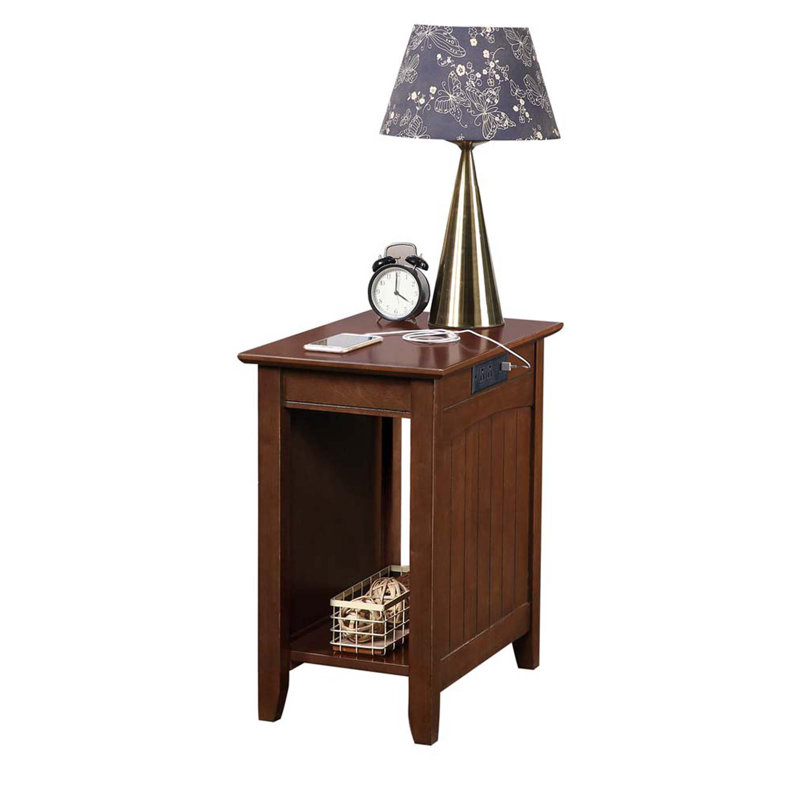 Morral Solid Wood End Table and Built-In Outlets, Espresso