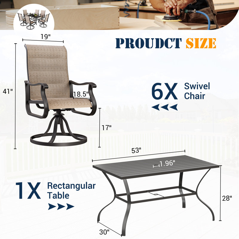 Ensemble repas extérieur pour 6 personnes L 53 po Edlir, Brun