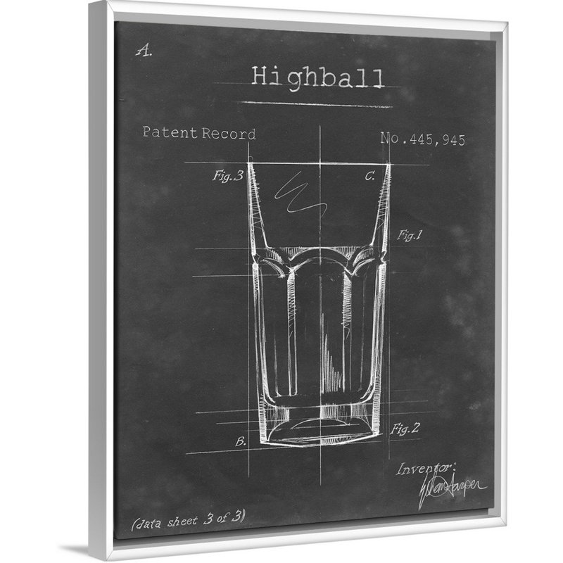 Barware Blueprint II - reproduction d'art graphique sur toile, H 21,7 po x l 17,7 po x P 1,75 po, Cadre flottant blanc