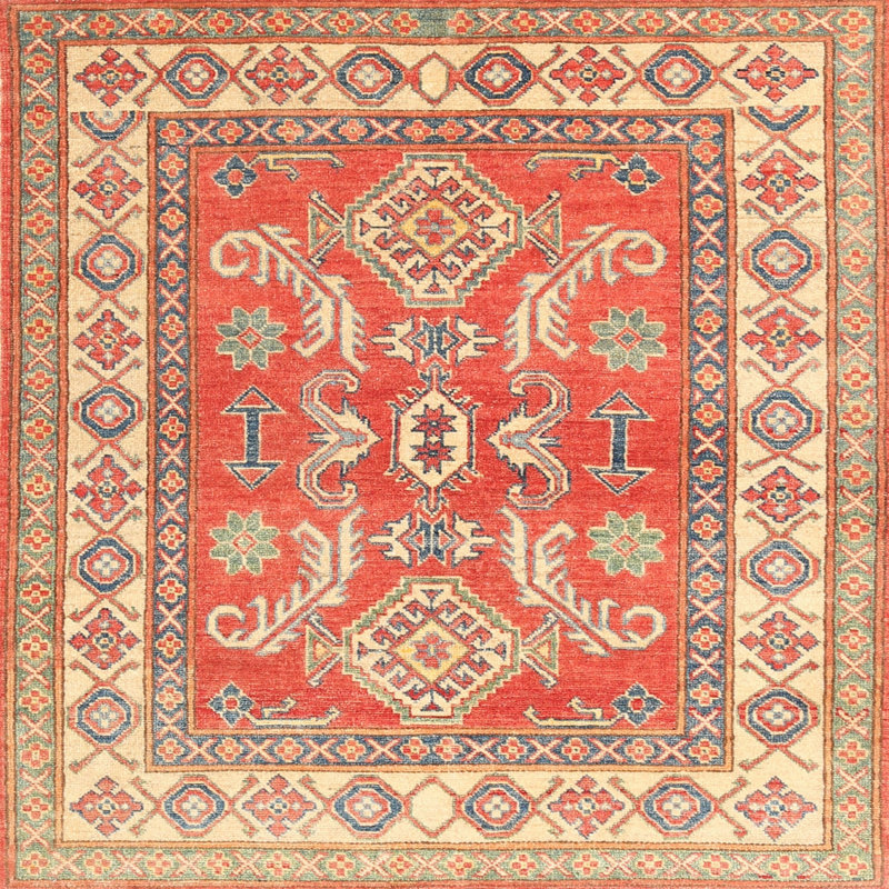 Tapis traditionnel rouge / beige, Carré 4 pi