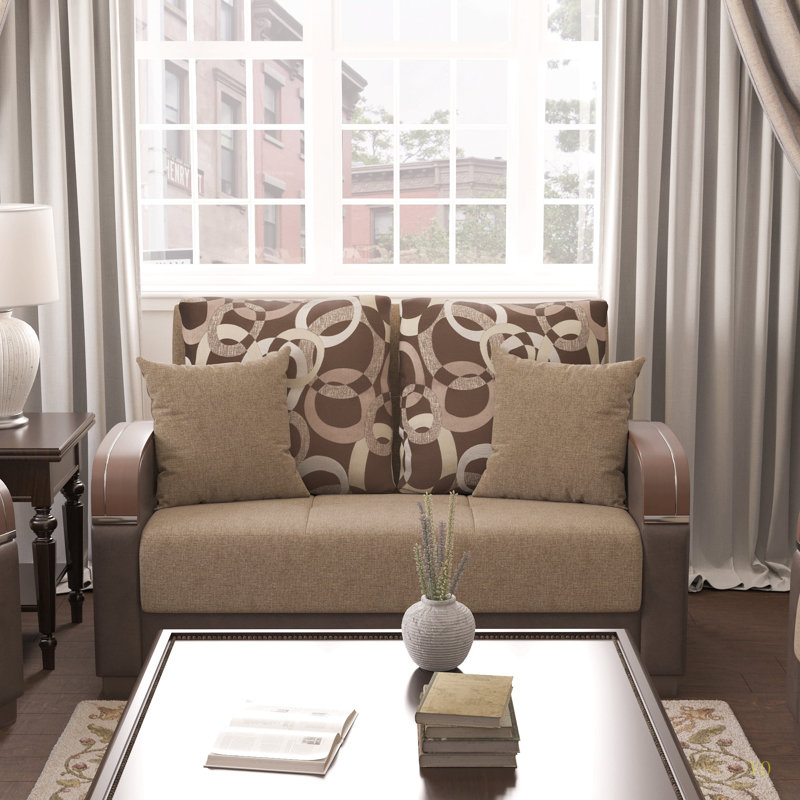 Primenest Mobilon Collection Upholstered Convertible Loveseat With Storage
