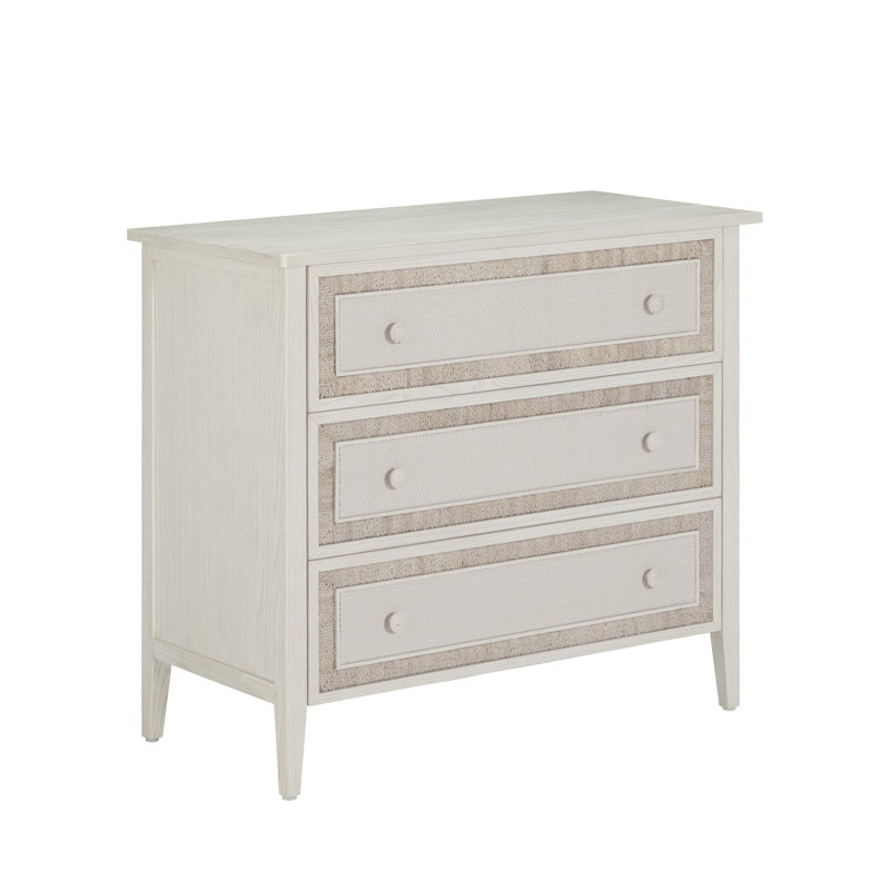 Commode en bois Grand Bermuda Sungkai - 3 tiroirs, Blanc délavé / laiton