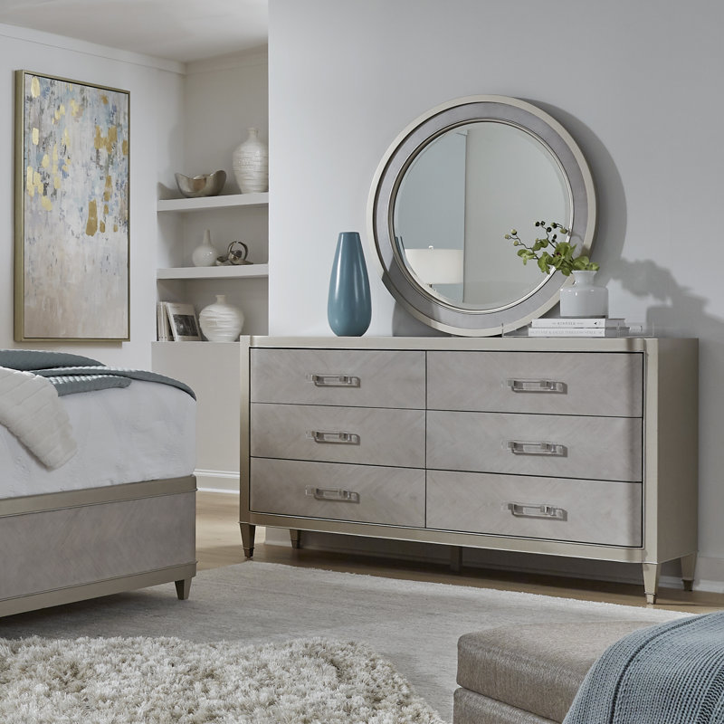 Zoey Contemporary Silver Wood Round Dresser Mirror 40"
