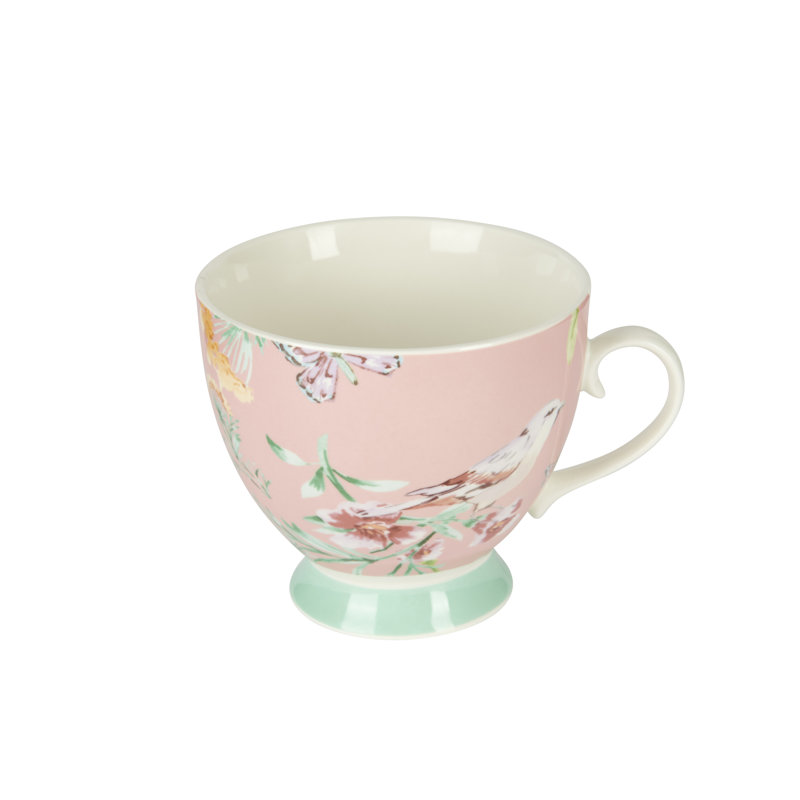 KitchenCraft Peach Birds Bone China Mugs Set, 8