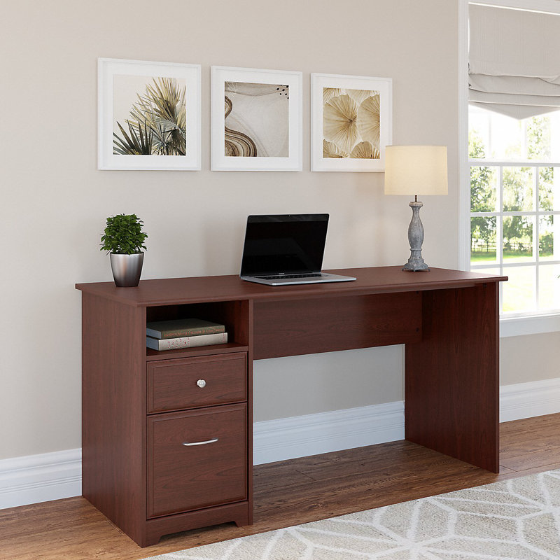 Ozro Singe Pedestal Desk, Heather Gray, 30" H x 60" W x 23" D