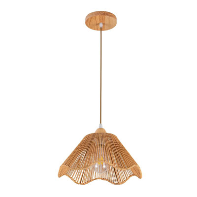 Boho Rattan Pendant Light Hand-Woven Chandelier Flush Mount Natural Wicker Hanging Fixture for Bedroom Hallway