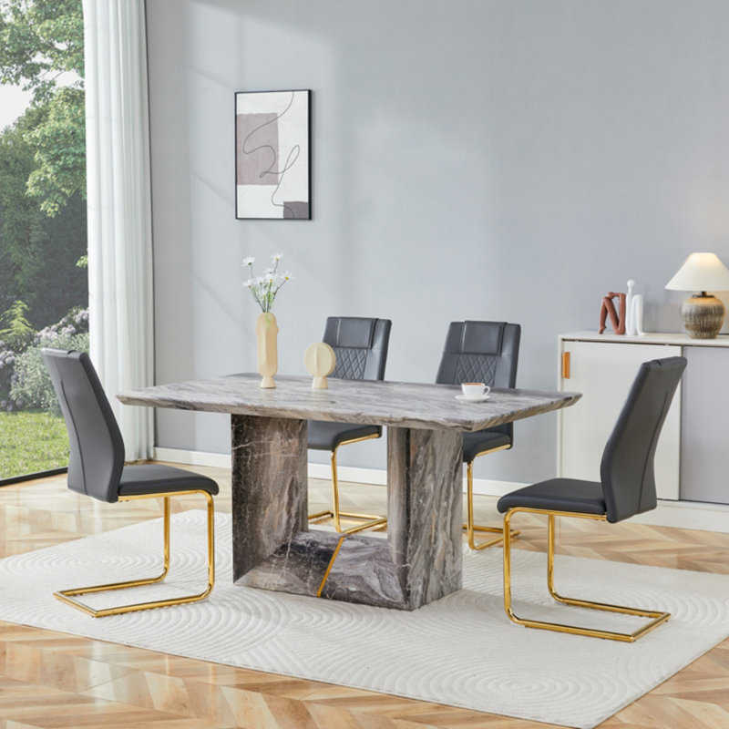 Ensemble de table de salle à manger moderne 63 po pour 4 à 6, table rectangulaire en faux marbre pour la salle à manger et la cuisine