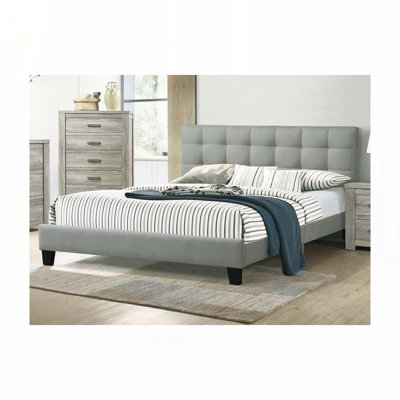 Upholstered Wooden Bed with Tufted Headboard