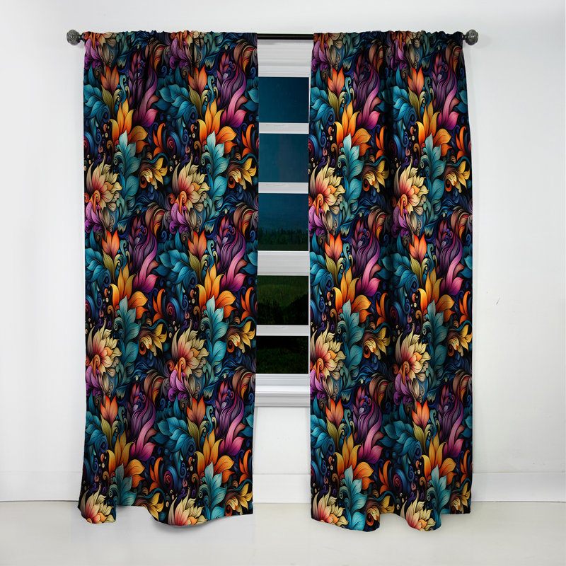 Exotic Tapestries Boho Motif III - Rideau floral - Rideau occultant floral - 1 panneaux, L 52 po x L 90 po