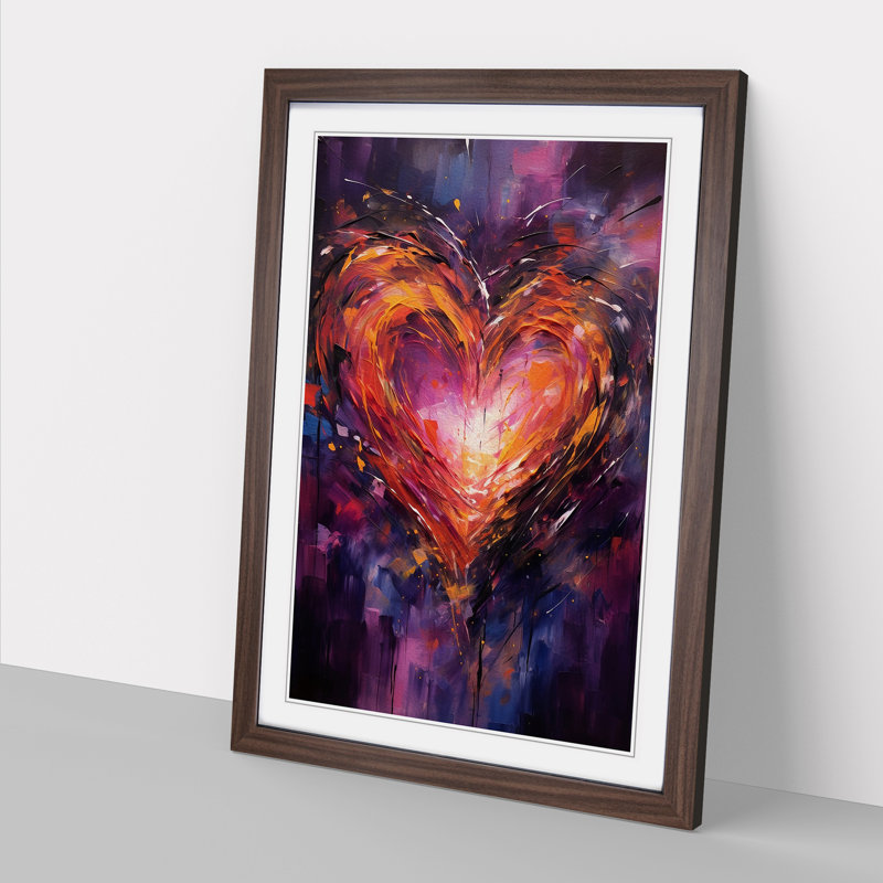 Love Heart Gestural - Single Picture Frame Print on Wood, Walnut, 64cm H x 46cm W x 2cm D