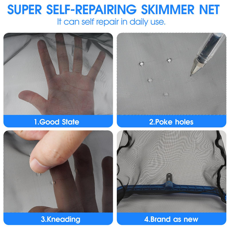 3-In-1 Pool Cleaning Kit Full Set - 18In Rounded End Pool Brush & Ergonomic Pool Vacuum Head With Wheels& Pool Nylon Net Fine Mesh For Above Ground In-Ground Pools, Spas, Hot Tubs