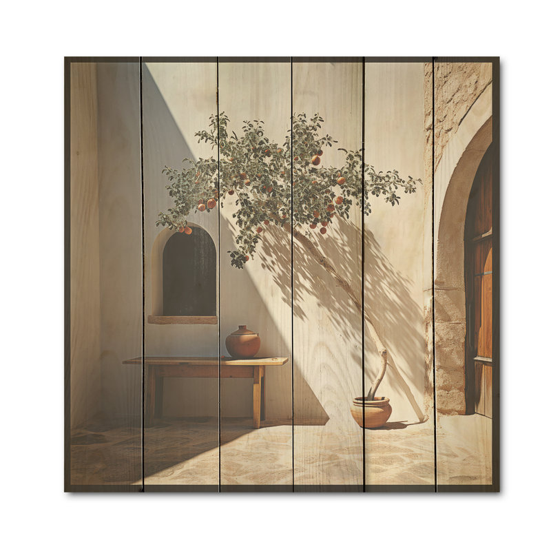 «Beach Solitude Tree Vision - Coastal Tropical Wood», art mural sur bois de pin naturel, H 36 po x l 36 po