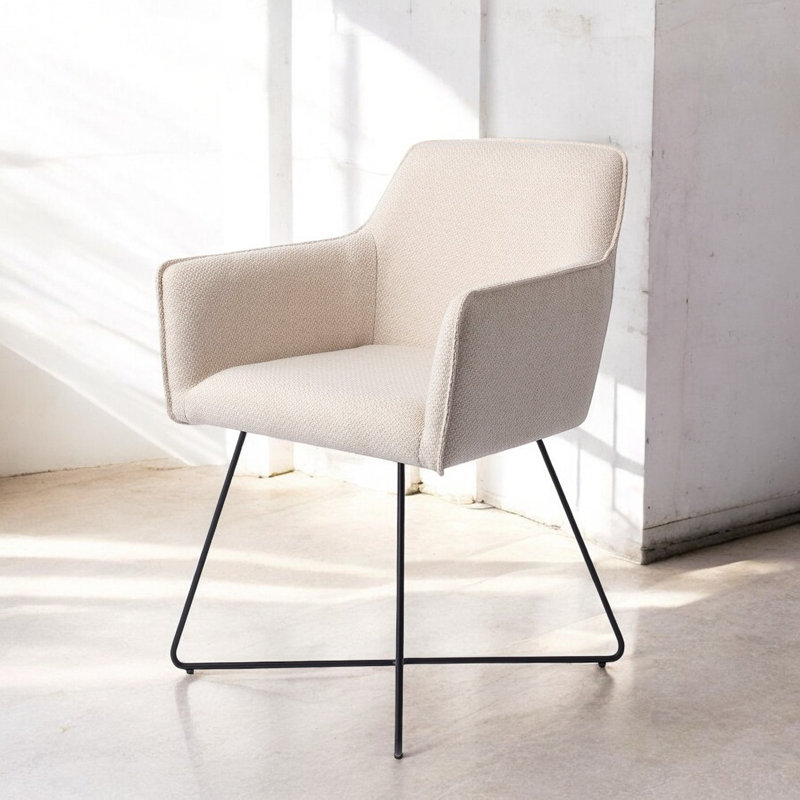 Bartly 123.19cm H Polyester Upholstered Metal Armchair, Black, Cream