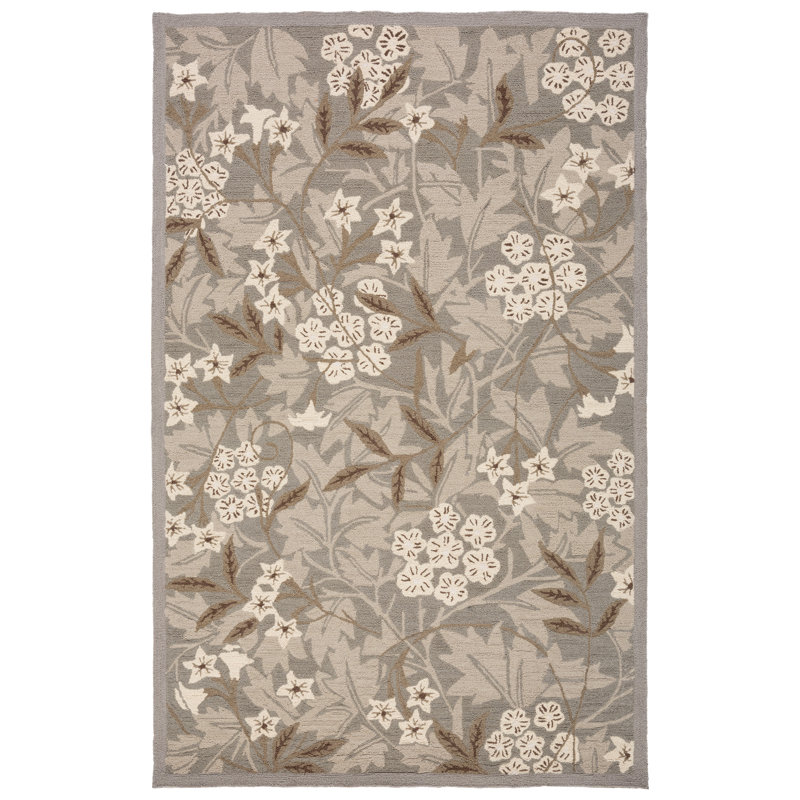 Tapis vert en laine à motif floral crocheté à la main Hollander, Tapis de couloir beige
