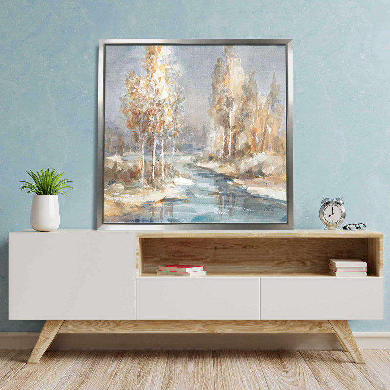 «Flowing River» par Danhui Nai - peinture, L 21,5 po x H 21,5 po, Encadrement argenté