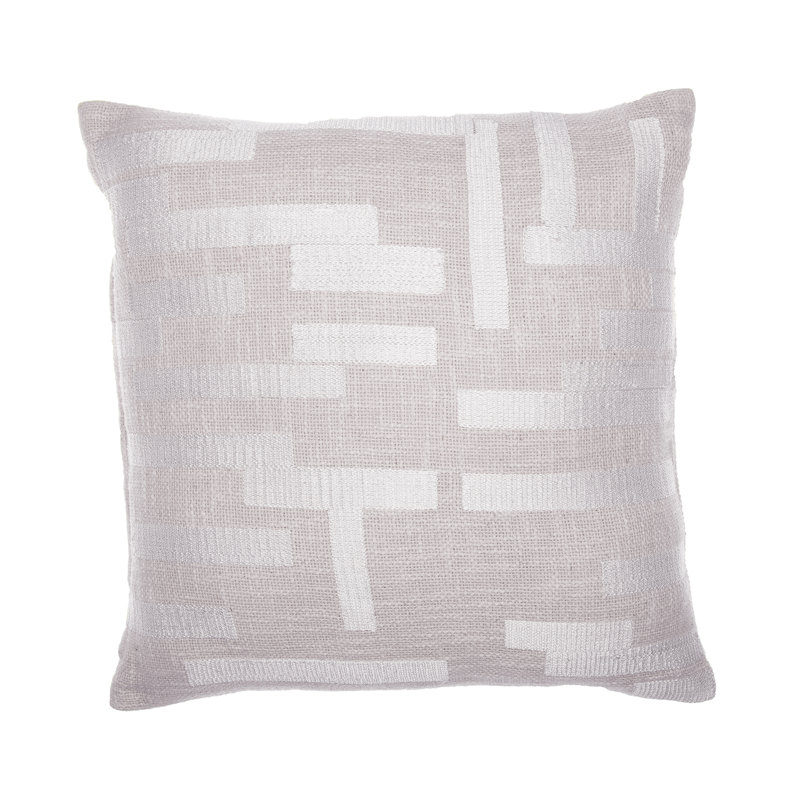 Ivory Cotton Blend Embroidered Square Throw Pillow 20" x 20"