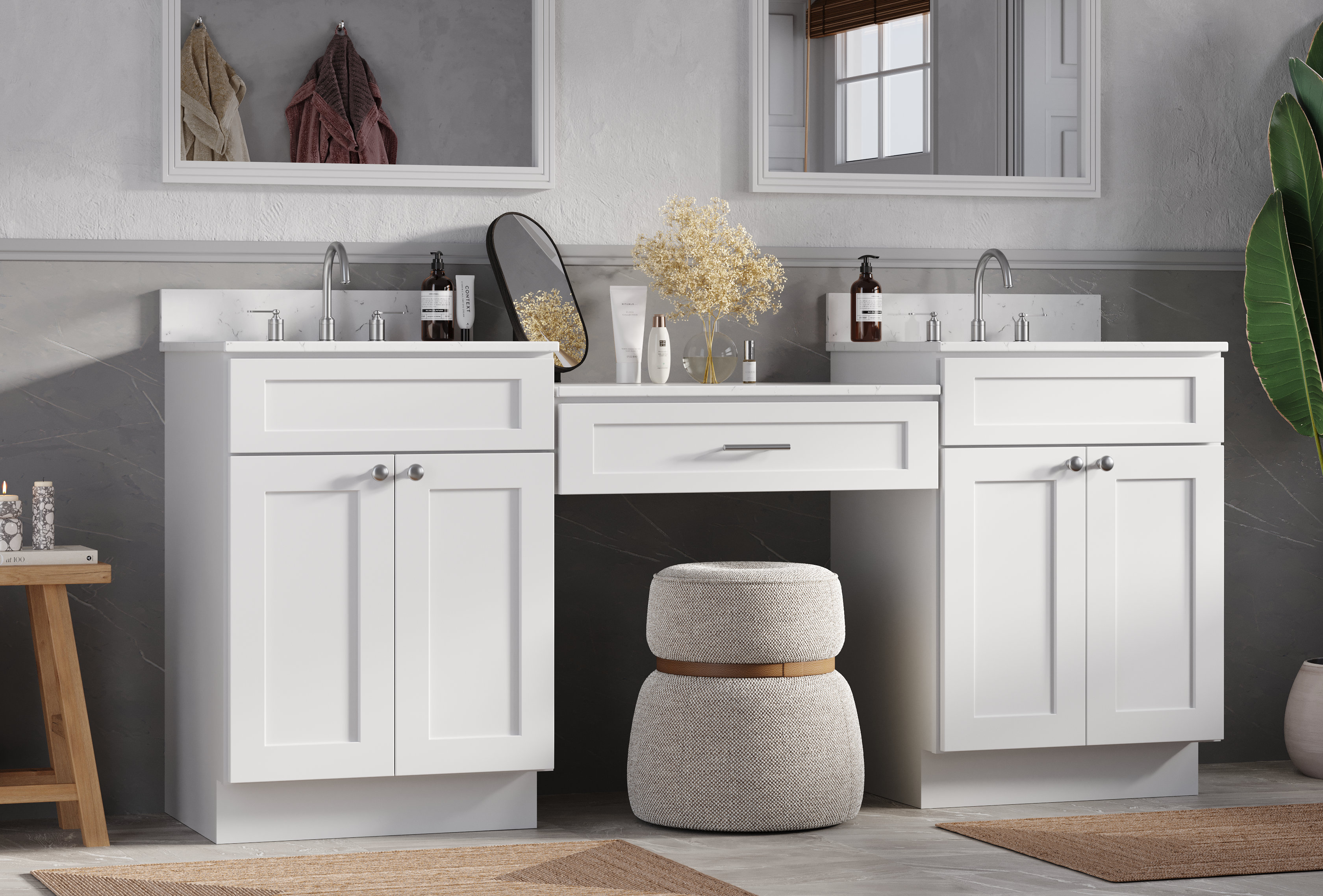 DISAR 78'' Double Bathroom Vanity With Desk Dovetail Solid Wood Drawer ...