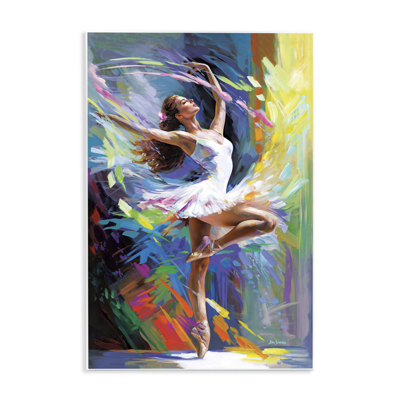  Art sur plaque de ballerine dansante aux couleurs vives par Leon Devenice, H 19 po x l 13 po