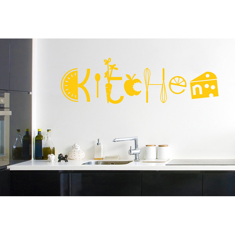 Assorted Kitchen Sign Wall Sticker, Dark Yellow, Medium