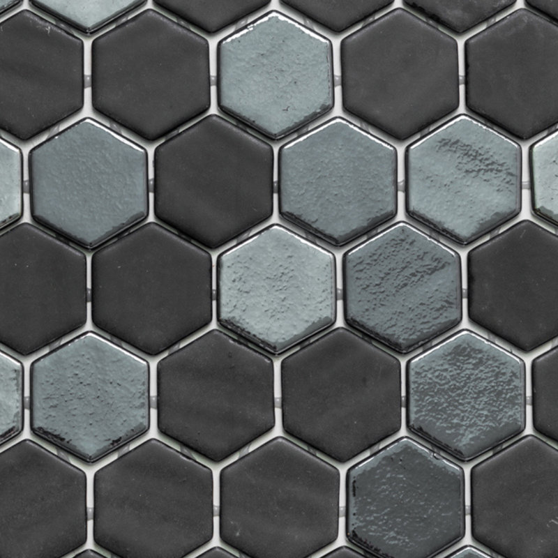 Eterna Hexx 2" x 2" Glass Mosaic Floor and Wall Tile, Opi Black