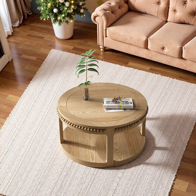 Table basse et canapé 31,5 pouces en bois massif avec tablettes épaissies à deux niveaux, table de rangement robuste