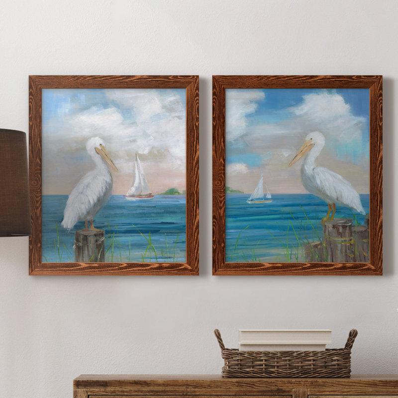 «Pelican View I», ensemble de 2 reproductions d'art, H 24 po x l 36 po x P 1,5 po, Toile avec cadre érable, Pas de tapis