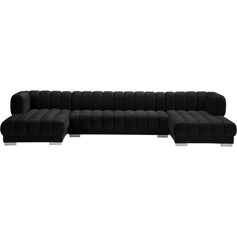143" Wide Velvet Symmetrical Sectional, Black Velvet