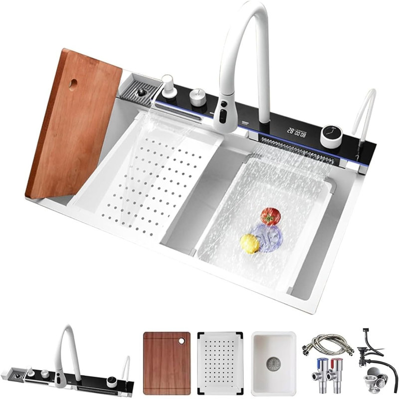 29.5'' L Single Bowl Stainless Steel Kitchen Sink, White