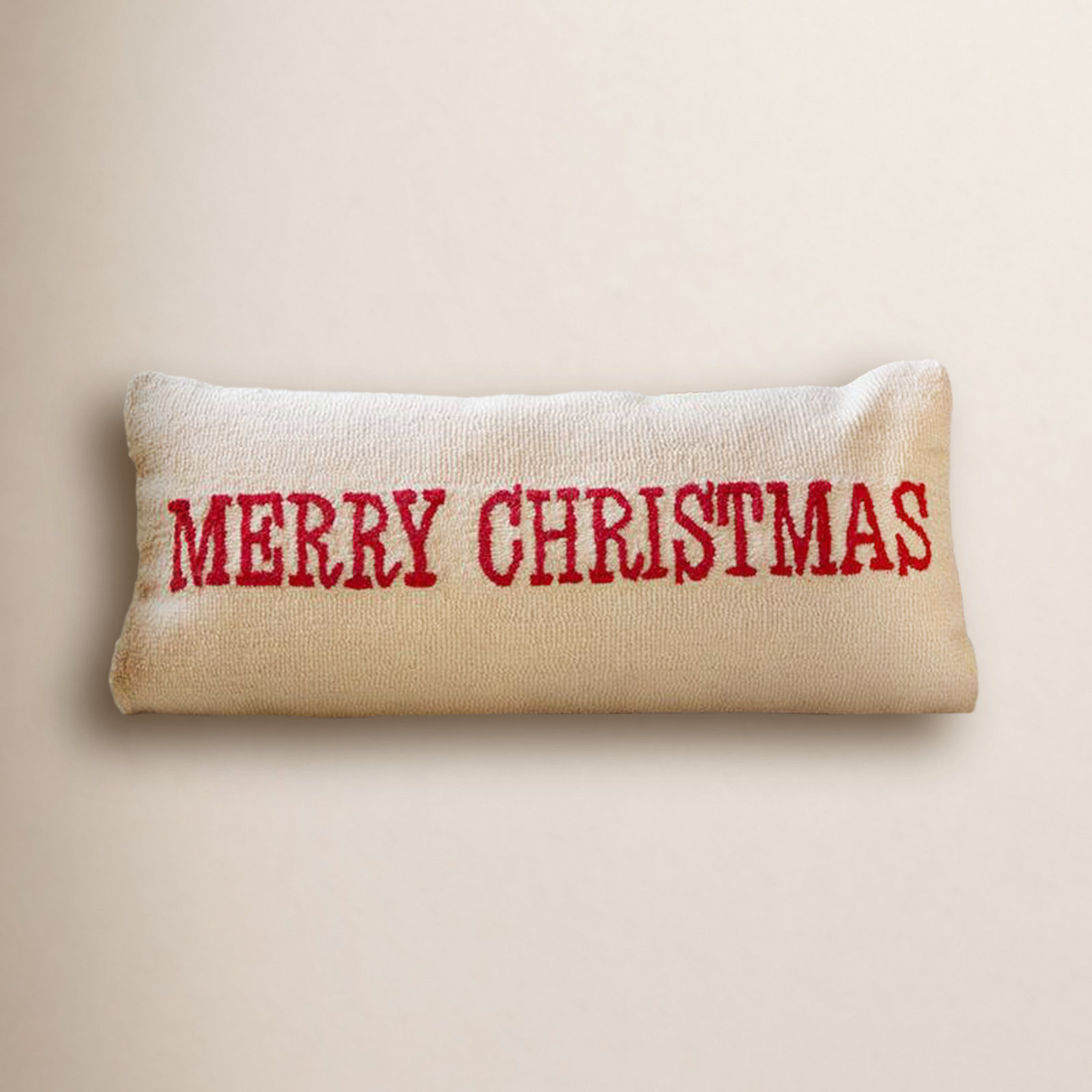 Hand-Hooked Merry Christmas Throw Pillow