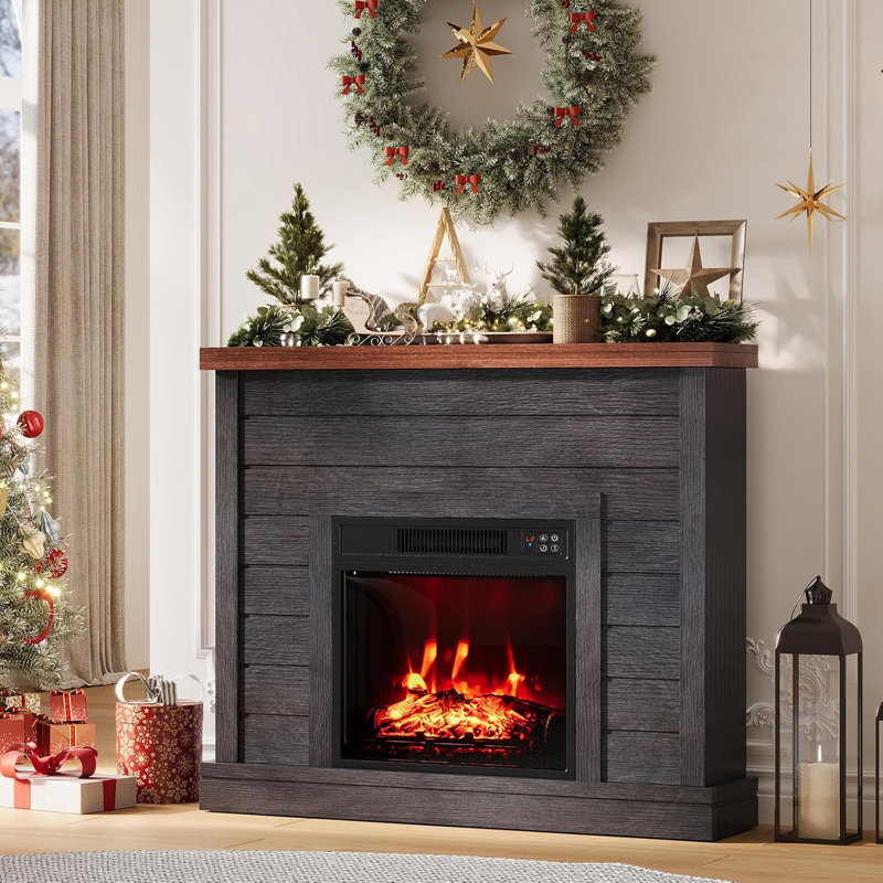 38in Freestanding Electric Fireplace with Mantel, TV Stand Includes 18'' Electric Fireplace Insert with Adjustable Flame Temperature and Remote Control for Bedroom Living Room, Black