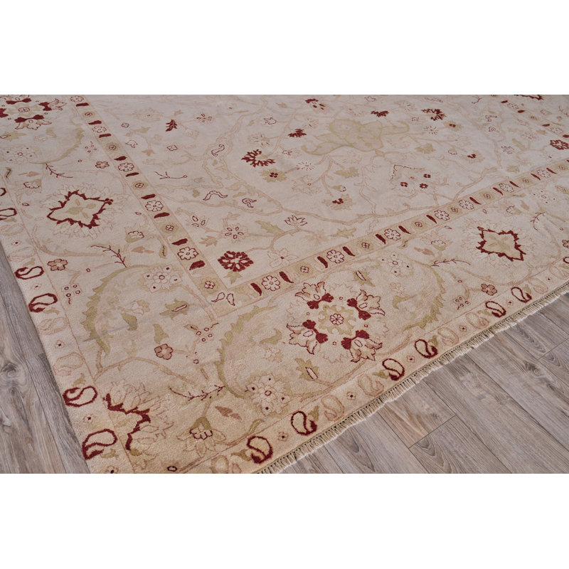 Handmade Red Floral Wool Rectangular Area Rug 12'2" x 14'6"