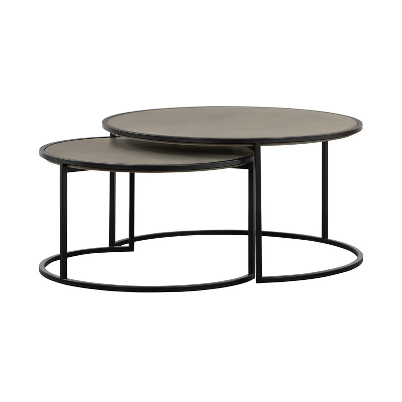 Ensemble de deux tables basses rondes imbriquées en béton et métal gris et noir 32 po